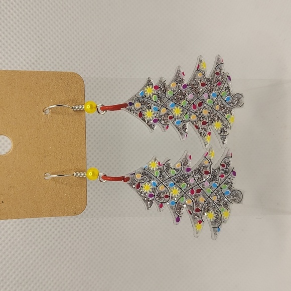 Silver Christmas Tree Earrings - Picture 2 of 2